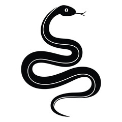Fototapeta premium Black snake silhouette with white outline and eye on white background icon