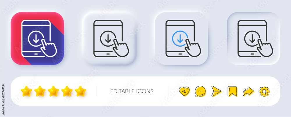 Aufkleber scroll down tablet pc line icon. neumorphic, flat shadow, 3d buttons. scrolling screen sign. swipe p