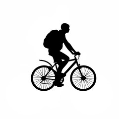 Fototapeta premium Silhouette of person riding a bicycle with backpack on white background