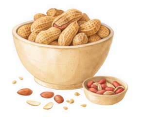 Watercolor bowl of peanuts isolated on transparent background