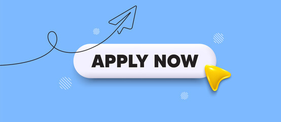 Apply now search bar. Share plane line icon. Apply now. Register today sign. Job hiring symbol. Search button with 3d cursor. Vector