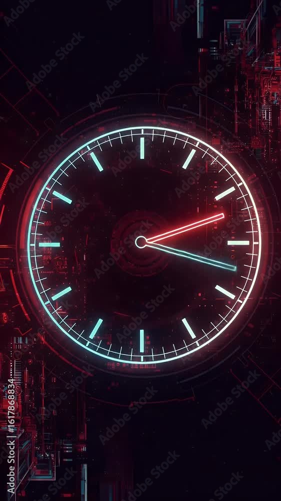 Poster digital clock animation futuristic design with red and blue colors