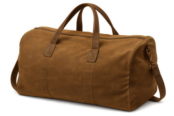 Naklejka premium Classic brown leather travel bag lying on a transparent background, perfect for travel and adventure projects