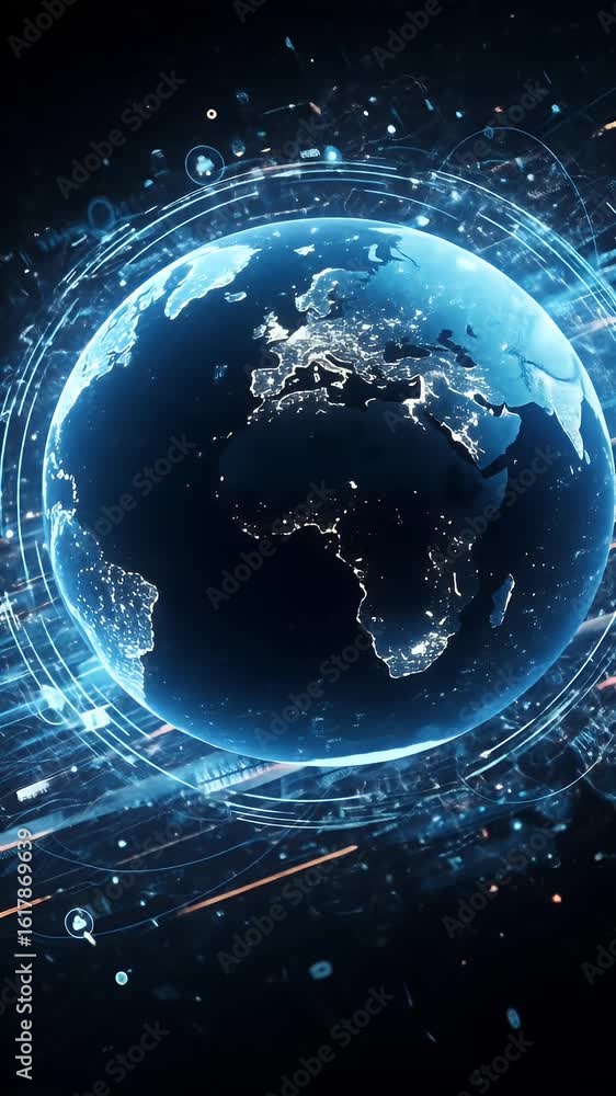 Poster digital illuminated earth globe with glowing network connections abstract background