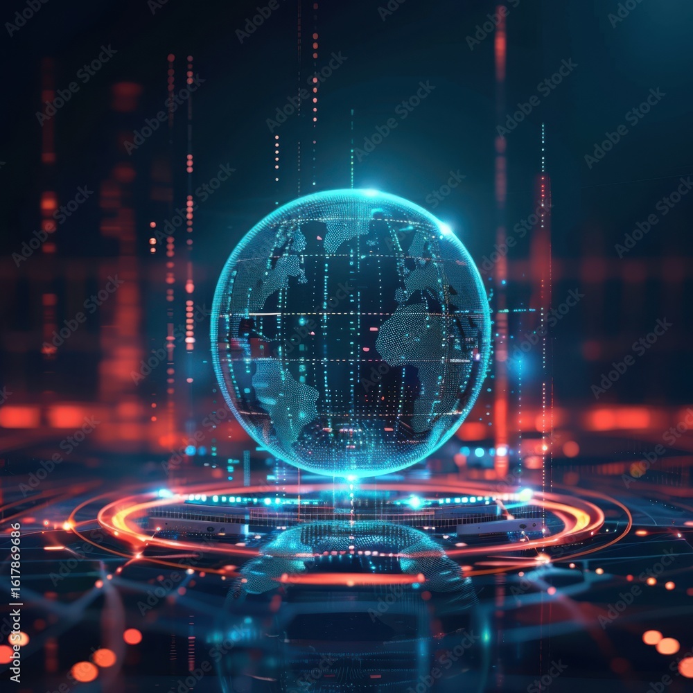 Aufkleber zero trust futuristic digital globe surrounded by glowing data streams, symbolizing technology and g