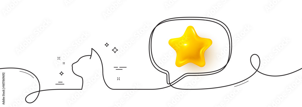 Poster pets care line icon. continuous line with 3d star. veterinary clinic sign. cat health symbol. 3d sta
