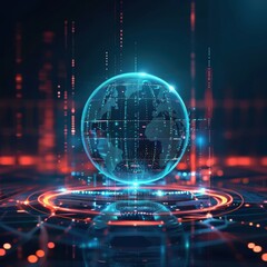 Zero Trust futuristic digital globe surrounded by glowing data streams, symbolizing technology and global connectivity.