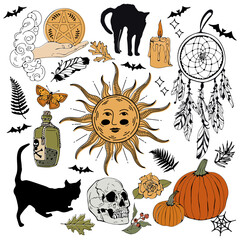 Halloween collection of elements in vector