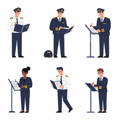 Diverse Pilots and Flight Crew Members Engaged in Aviation Tasks