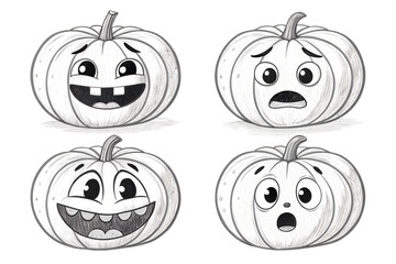 Hand drawn pumpkins with emotive faces for halloween art