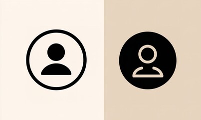 Set of two simple vector icons: a person avatar and a circular frame for a profile picture, on a white background in black color, Generative AI.