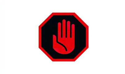 Stop Sign Vector with Hand Symbol, Red Octagon Warning Icon, Flat Minimalist Design, Generative AI.