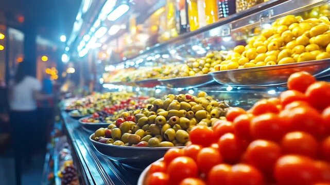 Bustling Indoor Market Scene with Abundant Fresh Fruits and Vegetables on Display A Vibrant Selection of Healthy Organic Produce