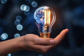 closeup businessman with light bulb in hand