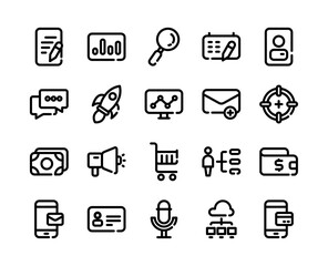 Digital Marketing Website Icon in Black Outline Icon Style. Business and Ecommerce Icon Theme. 