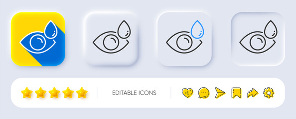 Eye drops line icon. Neumorphic, Flat shadow, 3d buttons. Oculist clinic sign. Optometry vision symbol. Line eye drops icon. Social media icons. Vector