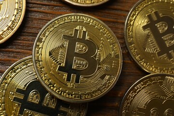 Top view of bitcoin and cryptocurrency investment concept. Electronic decentralized money concept