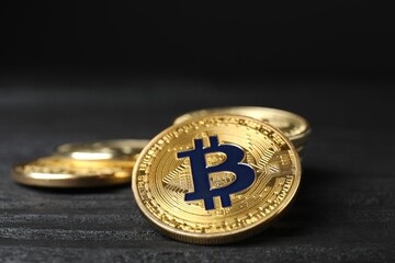 Close up of bitcoin and cryptocurrency investment concept. Electronic decentralized money concept