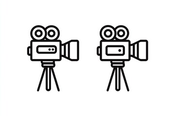 video camera icon, simple line art style, minimalist design, bold black outline, white background, Generative AI.