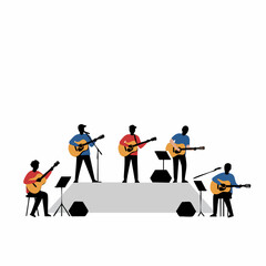 Acoustic guitar band performing live on stage, minimalist illustration