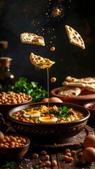 Fototapeta premium Mid-Air Food Explosion – Traditional and Sweet Dishes in Dynamic Advertising Style