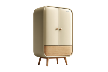 Modern Beige Wardrobe with Wood Accents Stylish Furniture Minimalist Design Isolated Interior on transparent background