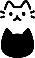 Line icon of a cat face and a black filled cat head.