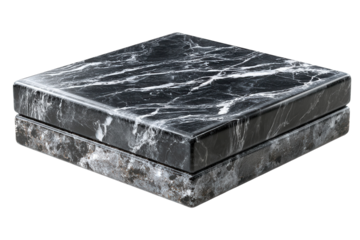 Luxurious Marble Texture Display Stand Square Black Stone Platform Modern Product Showcase on transparent background