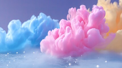Abstract Ink Trails in Water Pastel Pink Blue Yellow Colors