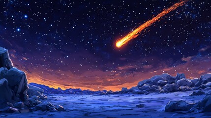 Naklejka premium Artistic Comet Sky Art with Comet Tail Colors and Comet Sky Drama