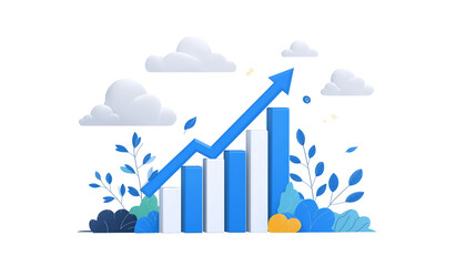 Modern Blue Business Growth Chart with Arrow on Transparent Background