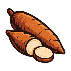 A clean and vibrant vector illustration of sliced cassava (singkong) in a minimalist 3D style