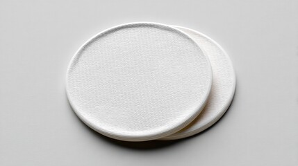 Two white textured plates are stacked on a solid light grey surface