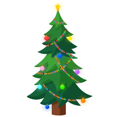 Decorated Christmas Tree with Star Topper and Glowing Lights