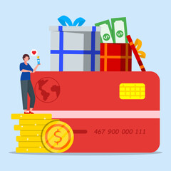 Gift Giving and Online Shopping with Credit Card. Concept of Loyalty Program for Customer.