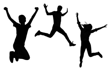 Silhouette of People Jumping in Joy – Energetic and Celebratory Poses