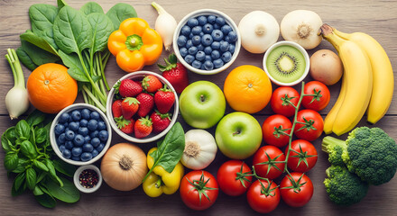 fruits and vegetables, Colorful Collection of Fresh Fruits and Vegetables