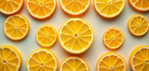 Obraz premium Lemon slices arranged in a vibrant, repeating geometric pattern, texture, food photography