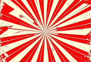 Fototapeta premium Retro sunburst radial lines, red white grunge texture, spiral pattern, circus carnival vintage poster background, show, summer