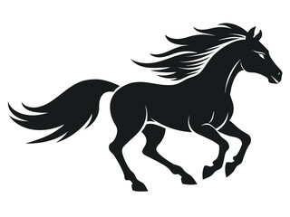 Running Horse Silhouette Vector Icon, Powerful Black Stallion Graphic for Logo