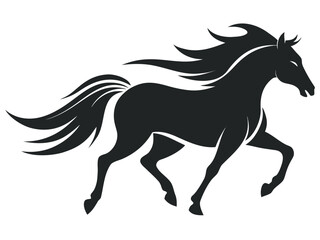 Running Horse Silhouette Vector Icon, Powerful Black Stallion Graphic for Logo