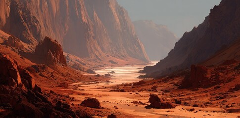 Naklejka premium Digital Reddish Mars Terrain Concept Art