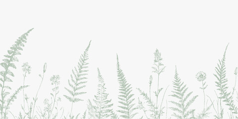 Fototapeta premium Row of green leaves. Retro stipple drawing with high contrast threshold, grainy print texture, ink edges.