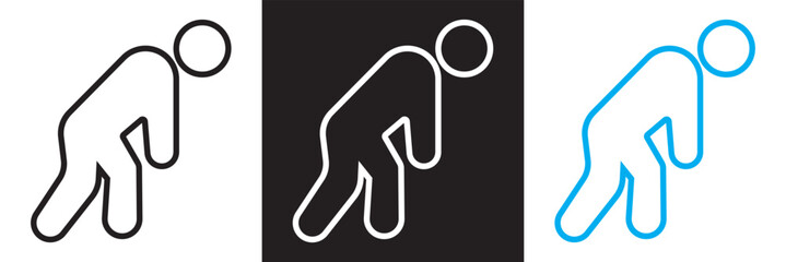 Mental fatigue icon. Vector for showing burnout, exhaustion, energy depletion and chronic tiredness. Tired person icon. Vector illustration. isolated on white and black background. EPS 10