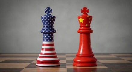 Fototapeta premium USA versus China geopolitical chess concept on chessboard