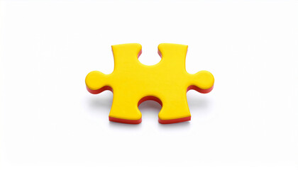 A single bright yellow puzzle piece placed on a clean white background, symbolizing something missing, individuality, or a vital part of a larger whole.