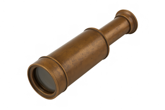 Vintage brass telescope displayed on a transparent background, showcasing intricate design details and historical craftsmanship