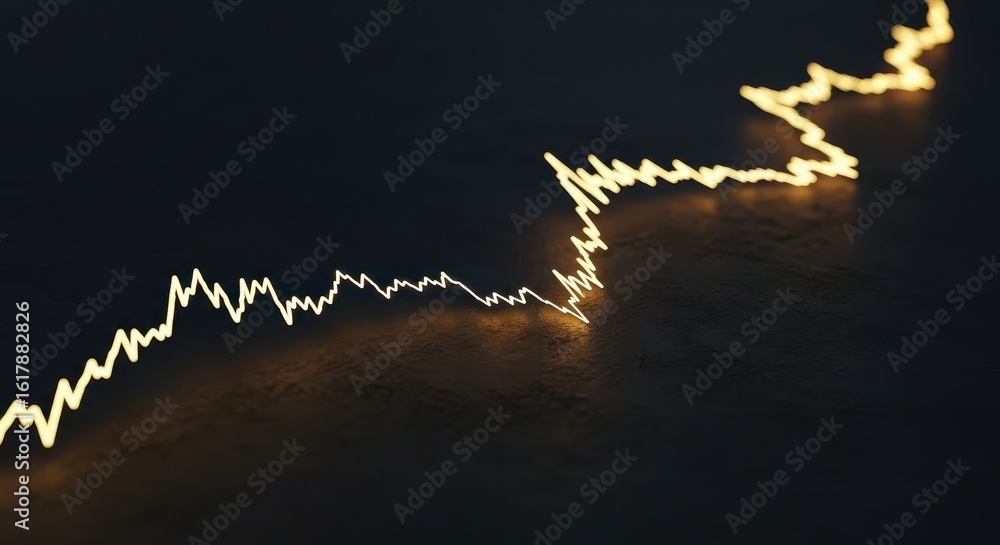 Poster golden stock chart line a flowing river of data on a textured dark background