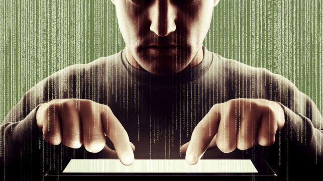 Hacker on a laptop, symbolising cybercrime, data breaches, and digital security threats in the age of cyber warfare