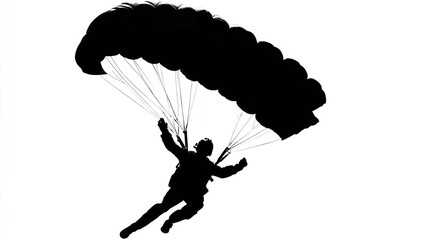 Silhouette of person skydiving
